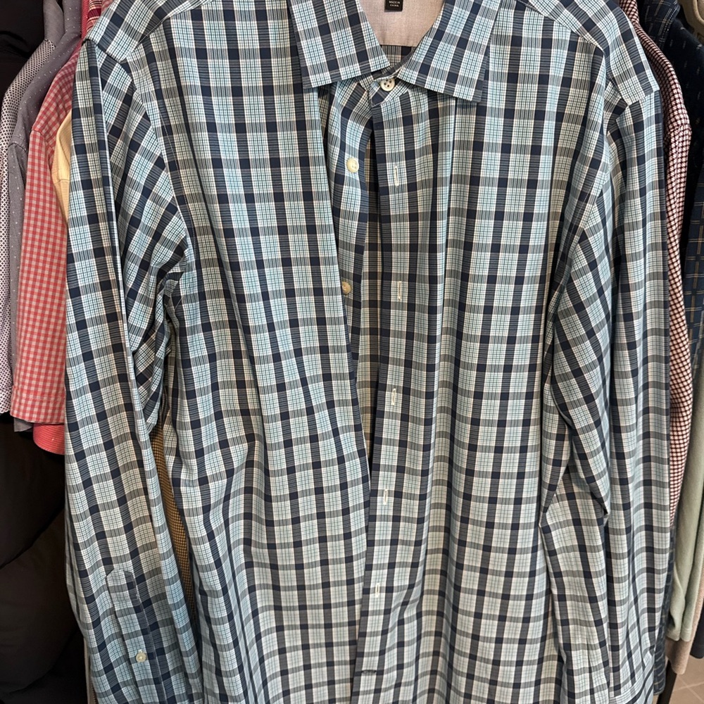 Banana Republic Men's Blue and Black Plaid Shirt